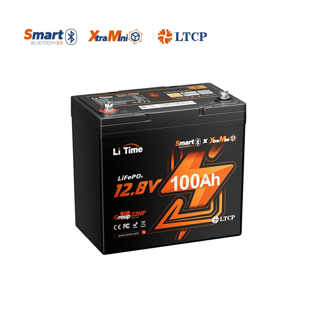 LiTime 12V 100Ah Xtra-Mini Bluetooth Small LiFePO4 Deep Cycle Battery